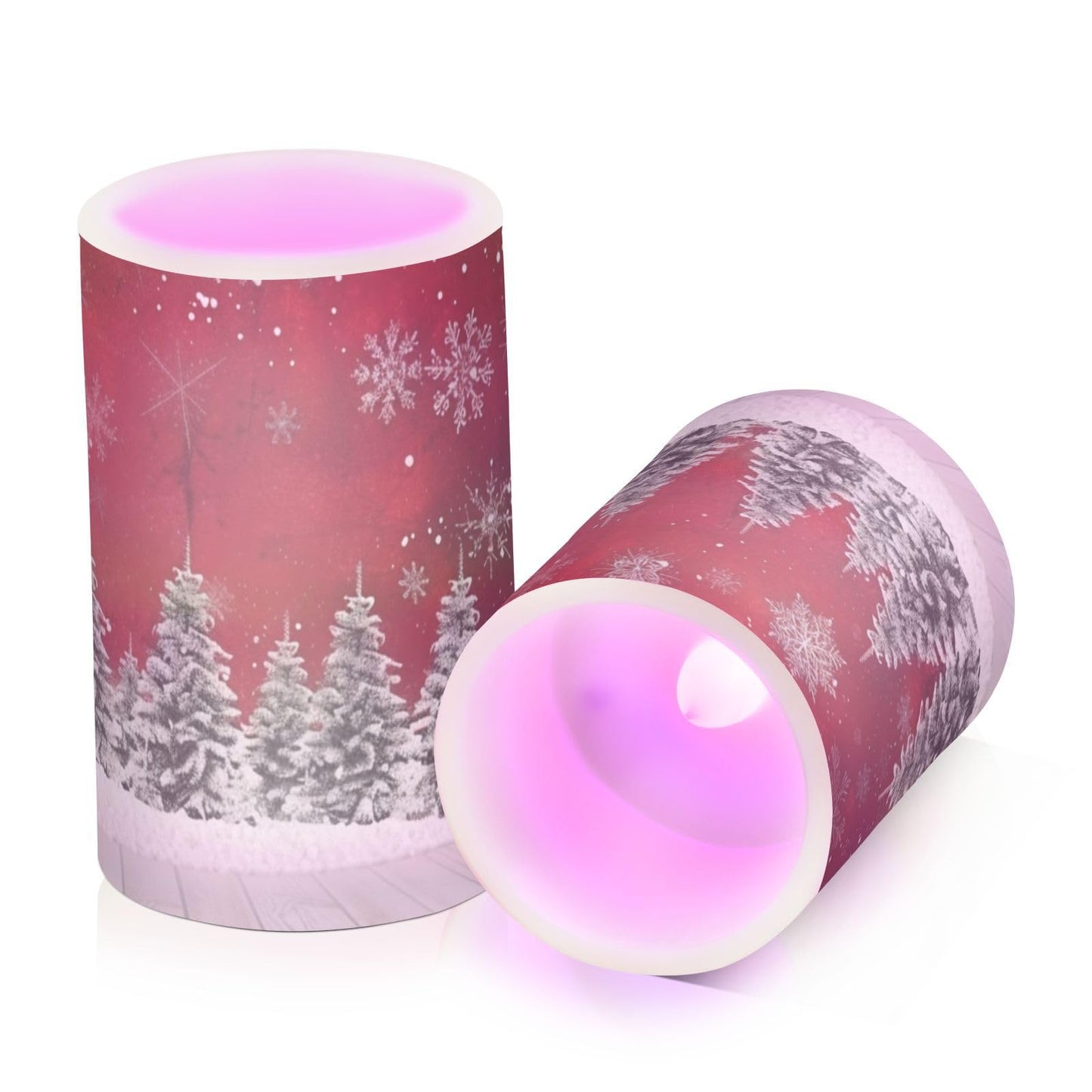 senya Christmas Lights Flameless Candles Christmas Trees Snowflakes Print Pillar Candles Set of 2 Battery Operated Remote Control Warm Lights Home Decor