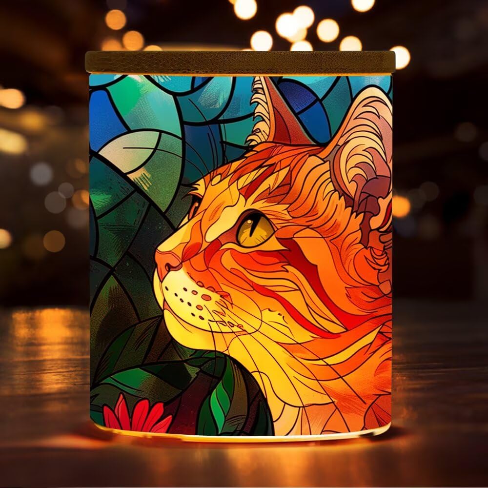 Cat Tealight Candle Holders,Stained Glass Cat Tea Light Candle Holder,Animal Candle Jar Lamp Led Light for Table Centerpieces,Weddings,Baby Showers,Parties,Home Decor