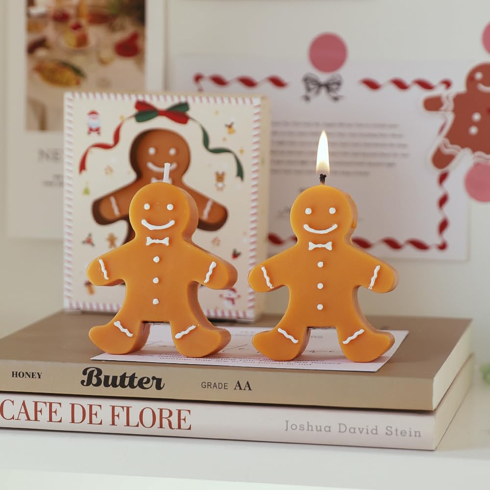 3 Pack Gingerbread Man Shaped Scented Candle, Aesthetic Aroma Soy Wax Christmas Decorative Candle, for Prefect for Christmas Eve Party Decoration and Gift
