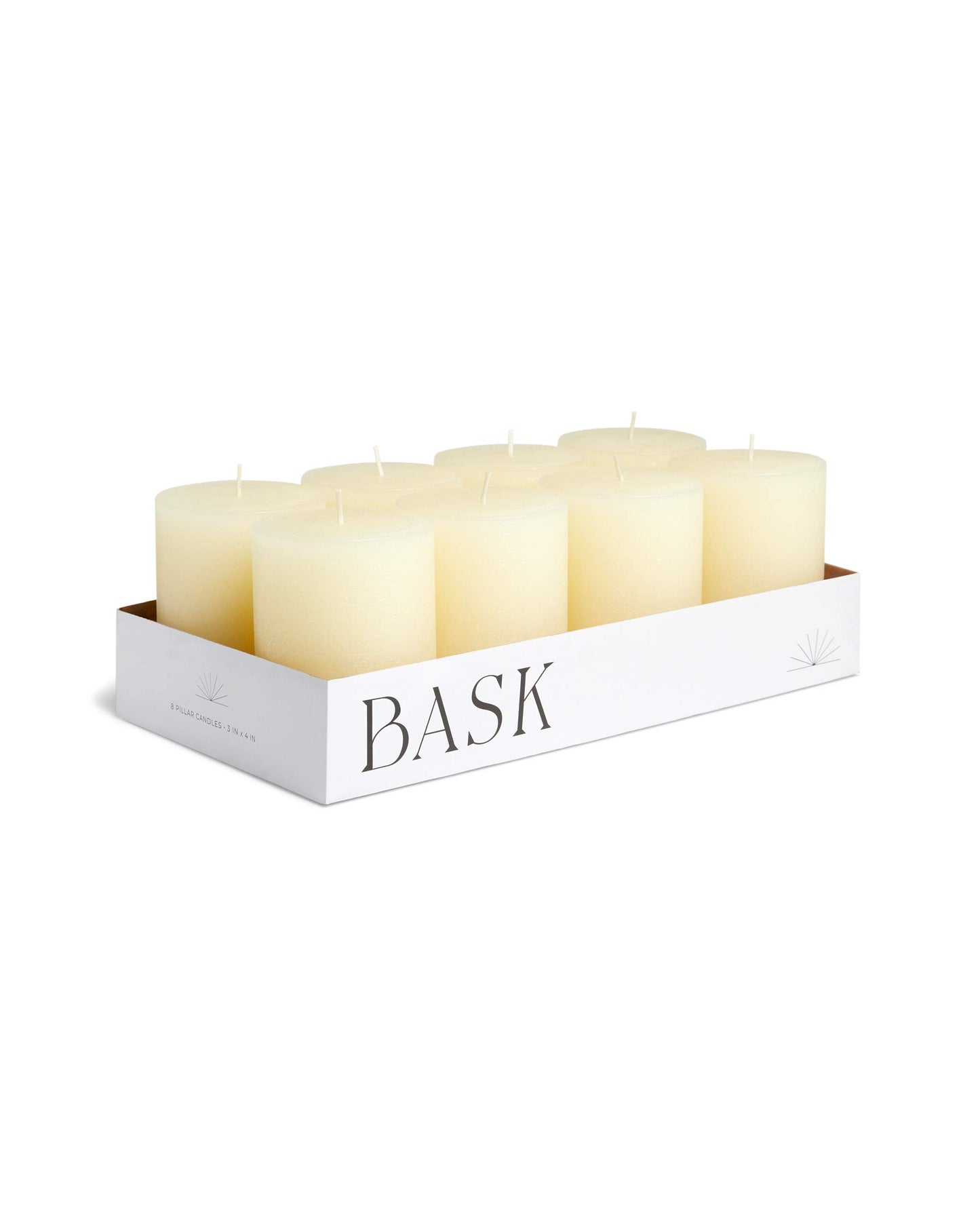 Mottled Pillar Candles by Bask - Set of 8-3" x 4" Dripless Unscented Candles in Ivory for Home Decor, Relaxation & All Occasions