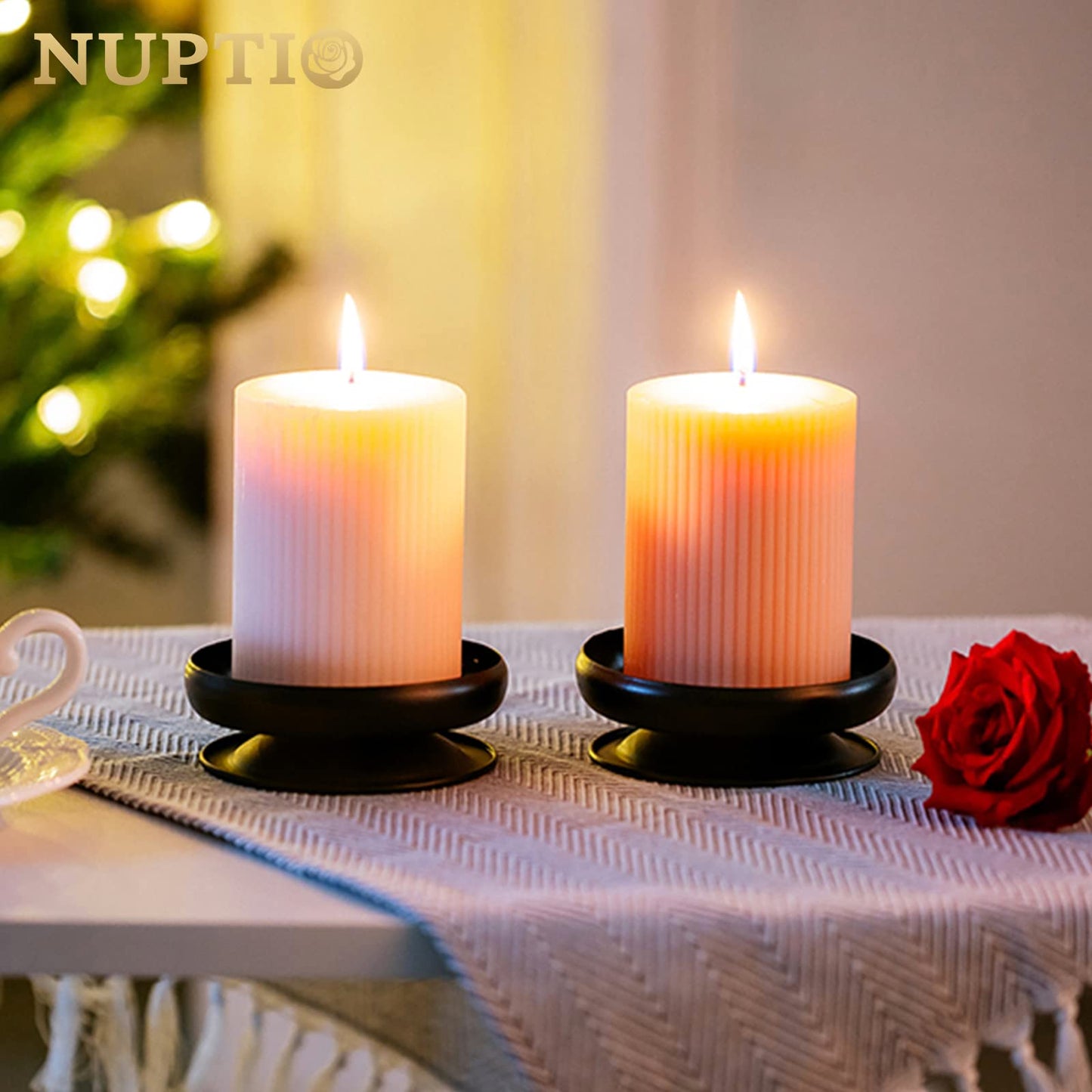Set of 2 Black Iron Pillar Candle Holders Spike Candle Holder 3.6"/ 9cm Diameter. Ideal for Wax or LED Candle Gardens, Spa, and Aromatherapy, Incense Cones, Wedding, Party, Spa, as Pedestal