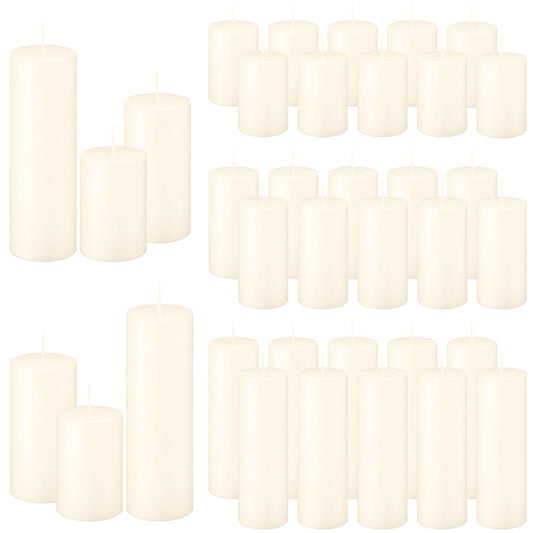 SDBALLBZ 36 Pack Ivory White Pillar Candles Set, Unscented Smokeless Dripless Paraffin Candles for Wedding Centerpieces & Event Decor, Long Burning Bulk Decorative Candles, Multiple Sizes