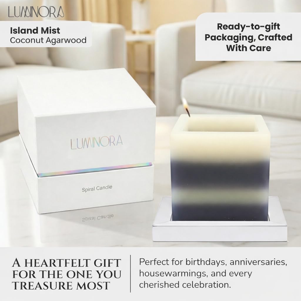 LUMINORA Spiral Candle - Unique Scented Soy Wax Candle with Spiral Burning Design, Handcrafted Gift Ready Decorative Candle for Home Decor, Gift & Cozy Room Ambiance (Coconut Agarwood)