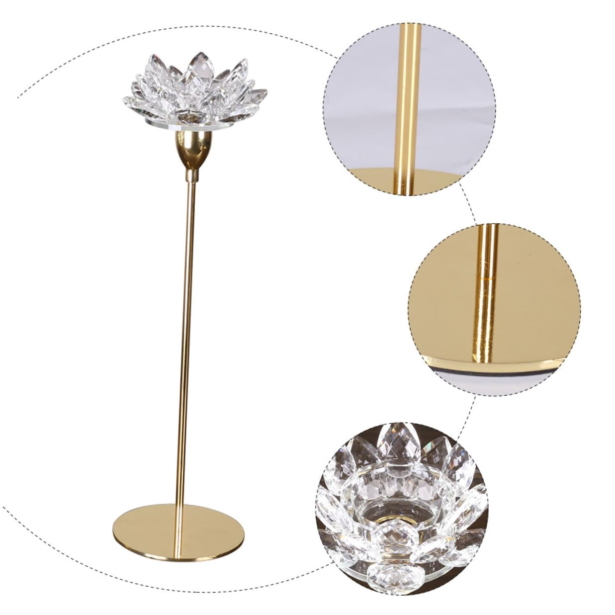 ABOOFAN Modern Metal Crystal Lotus Candle Holder Small Gold Decorative Candlestick for Wedding Tabletop and Dining Room Candlelight Dinner Decoration