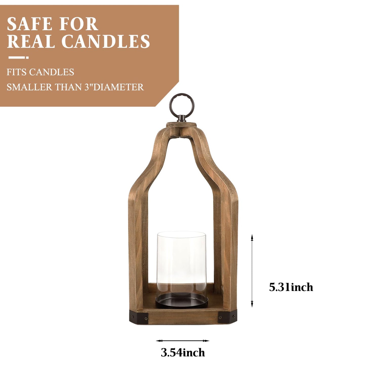 Rustic Wood Lantern Candle Holder for Farmhouse Decor - Indoor and Outdoor Table Centerpiece with Glass Hurricane, 15.7" High