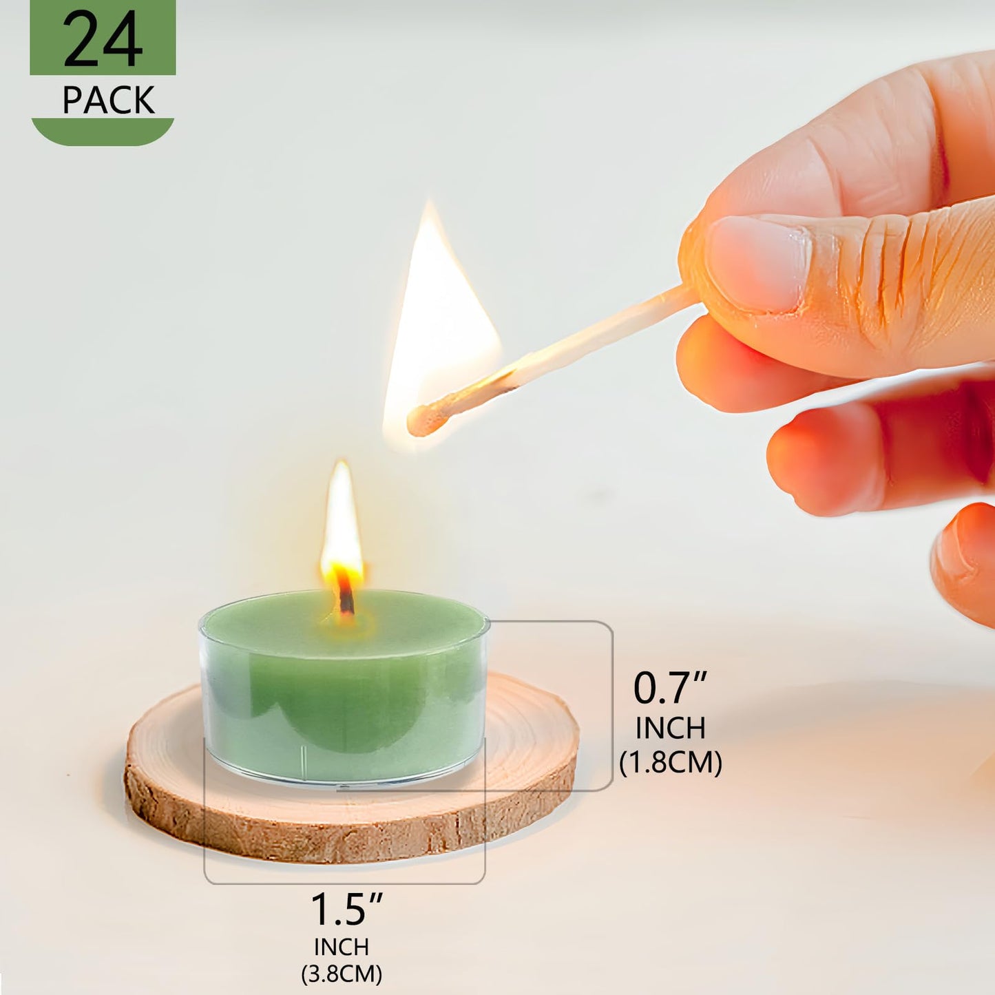 NJAO HOO 24 Pack Sage & Sea Salt Scented Tealight Candles 6 Hours Burn Grass Green Tea Candle Clear Cup Small Round Candle for Home Decor and Aromatherapy