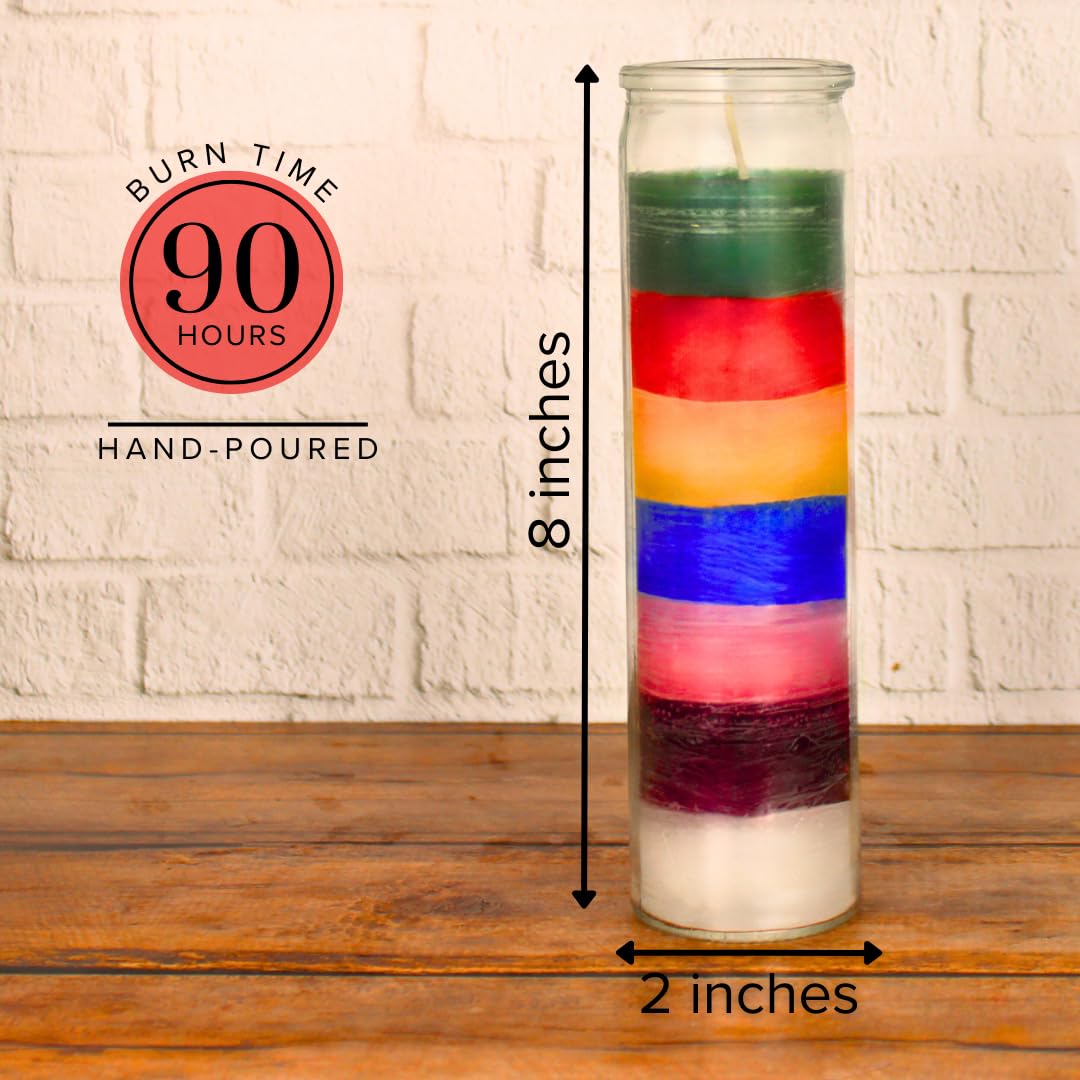 Simply Soson 3 Pack Unscented 7 Color Glass Prayer Devotional Candle, Hand Poured Wax Candles - 2 Inch x 8 Inch, Great for Sanctuary, Vigils, Casting Chimes, Rituals, Spells, Wiccan & More