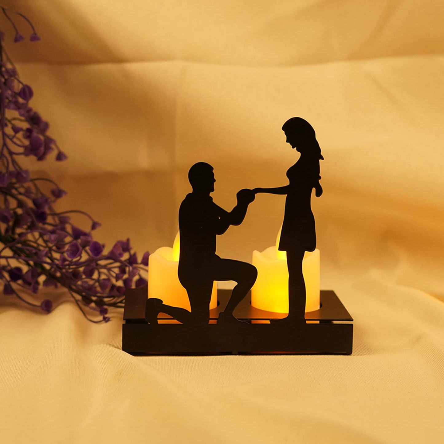 Firlar Handcrafted Iron Sculpture Candlestick Ornament, Wedding Decoration Anniversary Couples Gifts for Valentine Iron Candlestick, Romantic Couple Statue for Anniversaries, Proposal, Proposal