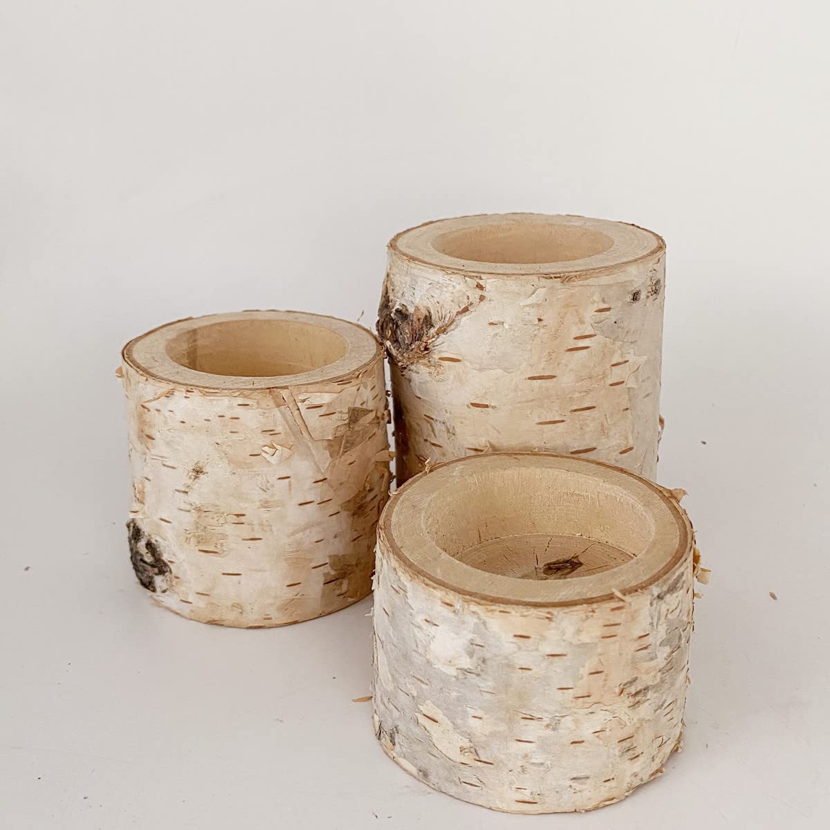 Rustic Wedding Birch Log Tealight Candle Holder Wood Table Decor Wooden Candle Holder Party Decoration (Pack of 3(Assorted Height))