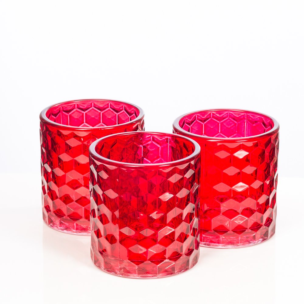 Richland Red Chunky Honeycomb Glass Votive & Tealight Candle Holder Set of 12