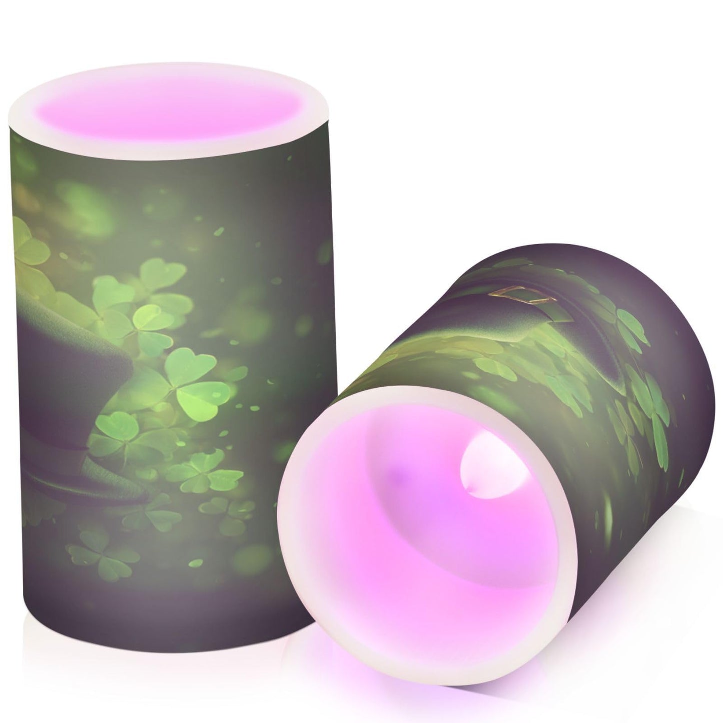 Flameless Candles Battery Operated St Patrick's Day Clover Flickering Led Pillar Candles With Remote Control Black Green Shamrock Colour Changing Warm Light Candles For Halloween Christmas Wedding