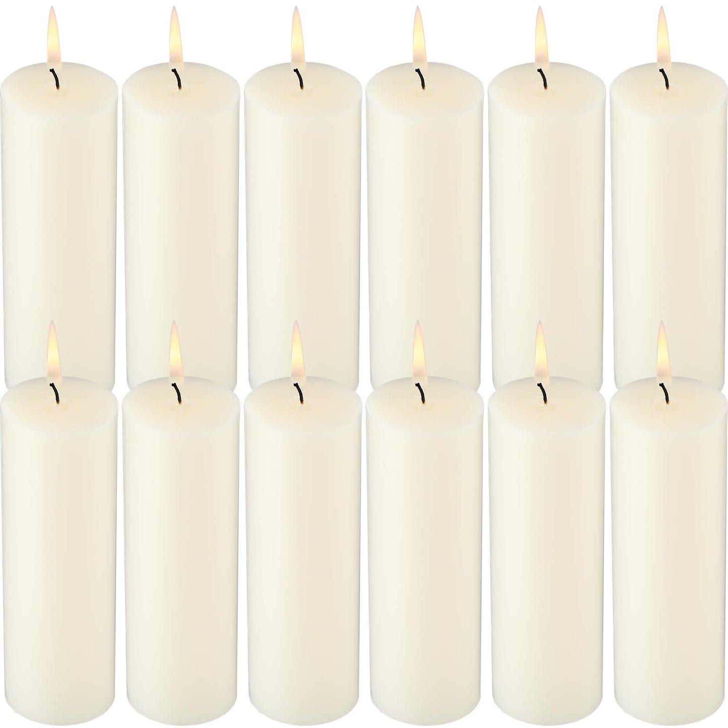 Lounsweer 12 Pack Ivory Pillar Candles Bulk Large Unscented Paraffin Wax Long Lasting Candles Clean Burning Supplies for Home Decor Wedding Party Dinner Bath Spa(2 x 6 Inch)