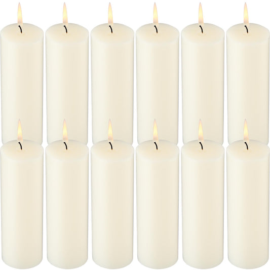 Lounsweer 12 Pack Ivory Pillar Candles Bulk Large Unscented Paraffin Wax Long Lasting Candles Clean Burning Supplies for Home Decor Wedding Party Dinner Bath Spa(2 x 6 Inch)