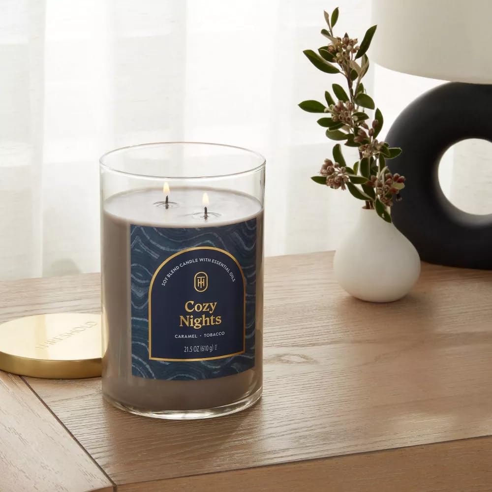 Threshold 2-Wick Lidded Glass Jar Candle (21.5oz, Cozy Night)