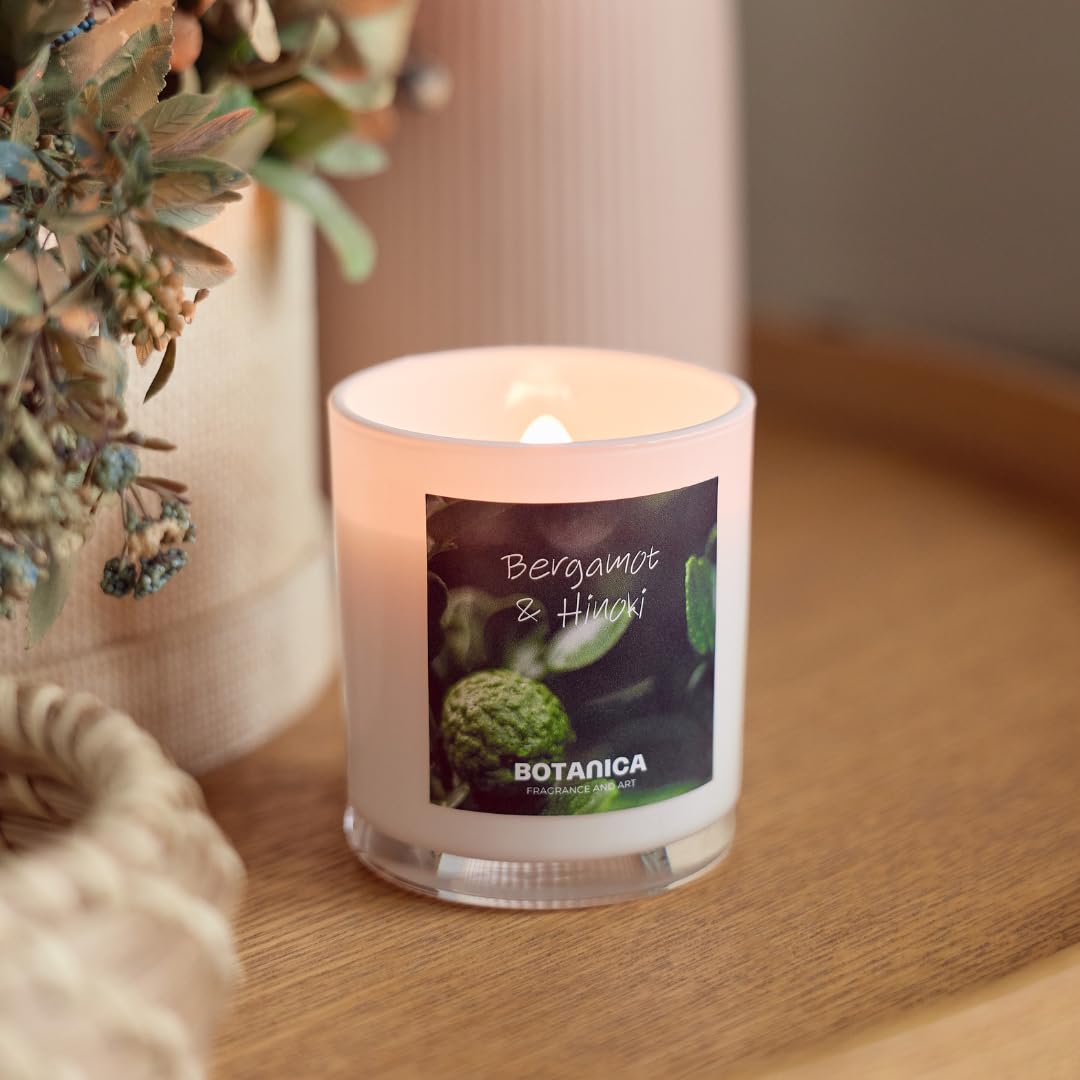 AME BOTANICA Hinoki & Bergamot Candle | Wood Wick Candles That Crackle | Valentine's Day, Mother's Day, Father's Day Gift | Luxury Scented Candle – Hand Poured in The USA