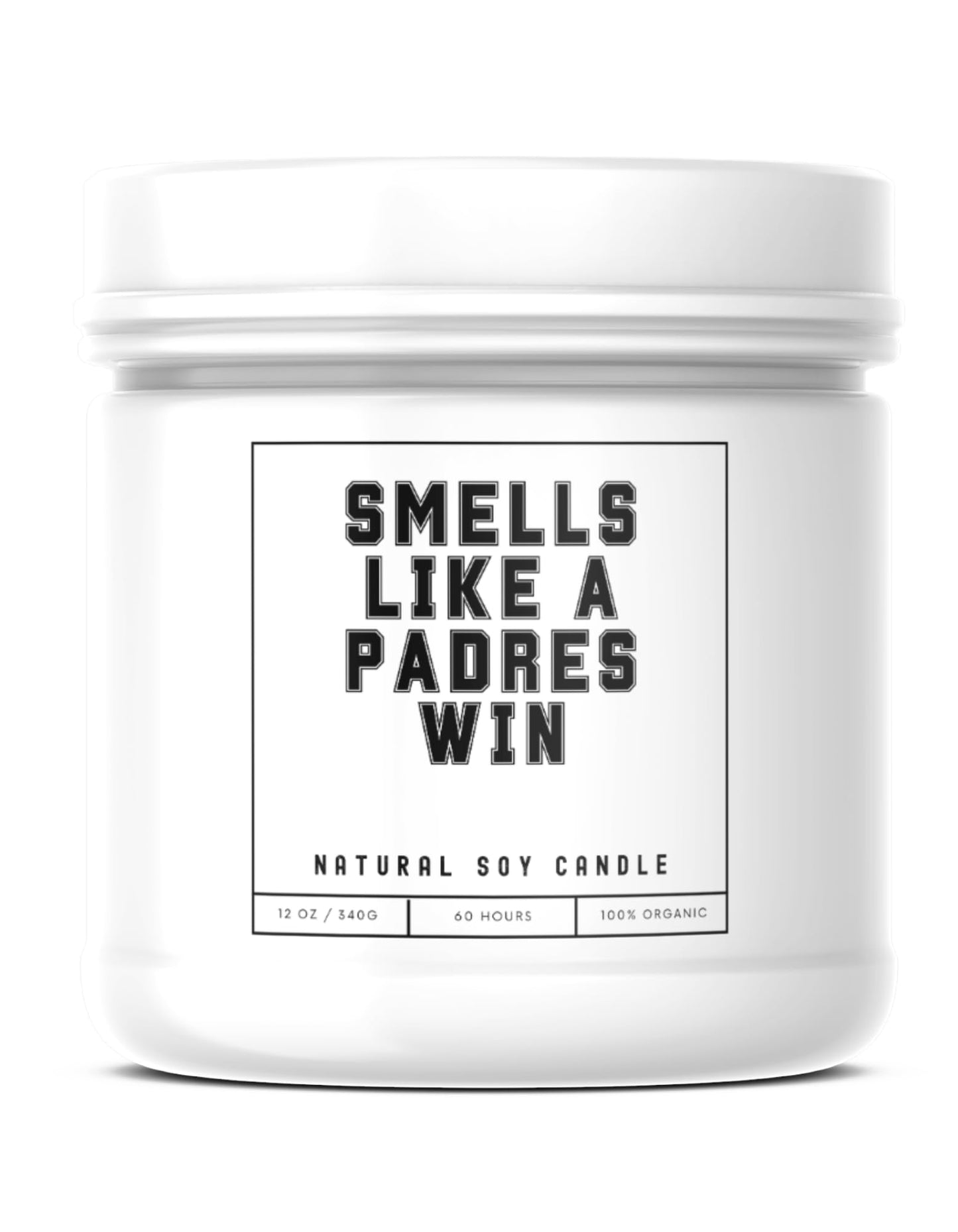 Smells Like a Padres Win Sports Candle- Scented Soy Wax Candle (8.0 oz) 50-60 Hour Burn Time, Cotton Wick, Frosted White Glass Jar, (Vanilla)
