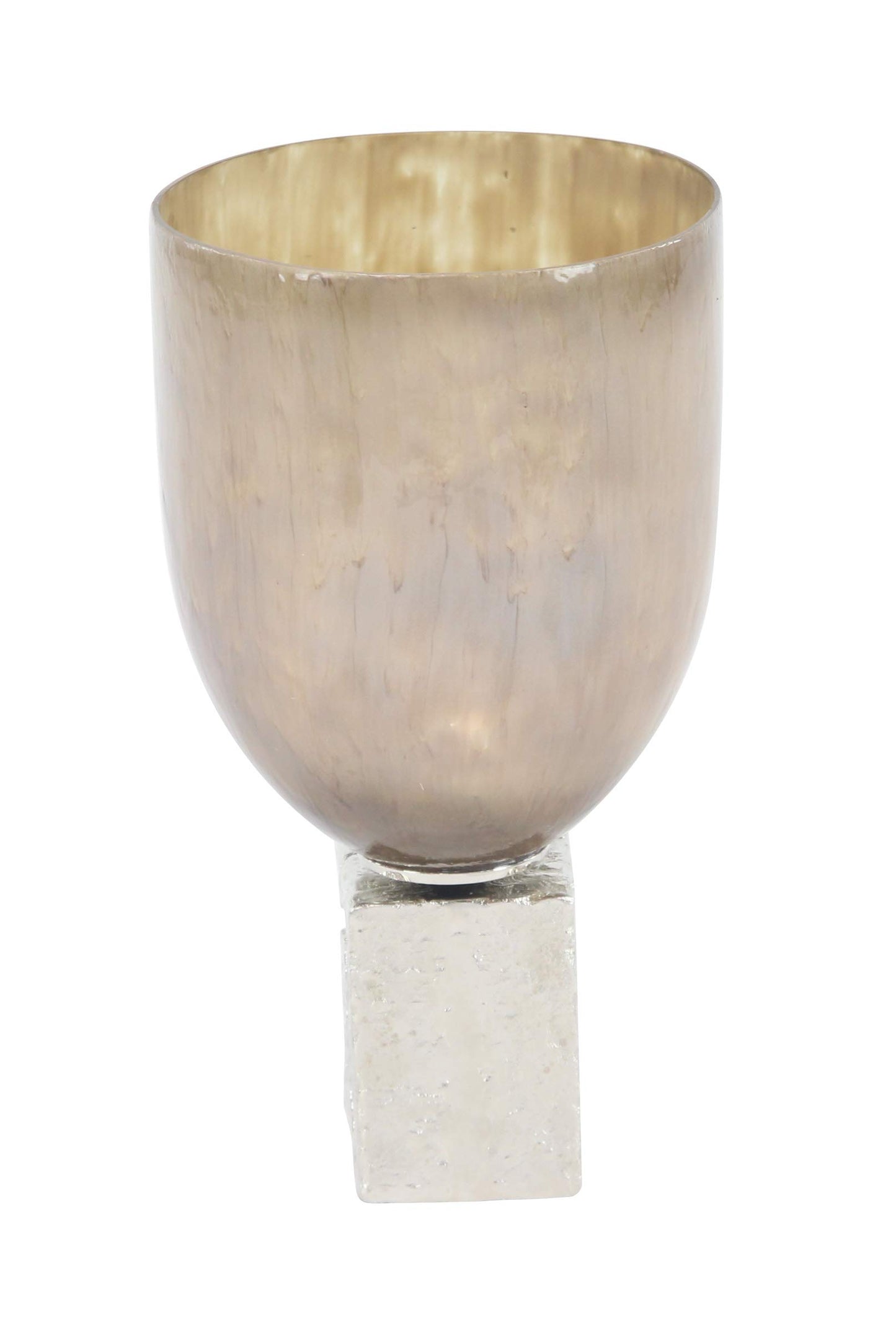 Deco 79 Contemporary Metal and Glass Candle Holder, 7"W x 17"H, Gold, Gray, Tan, White