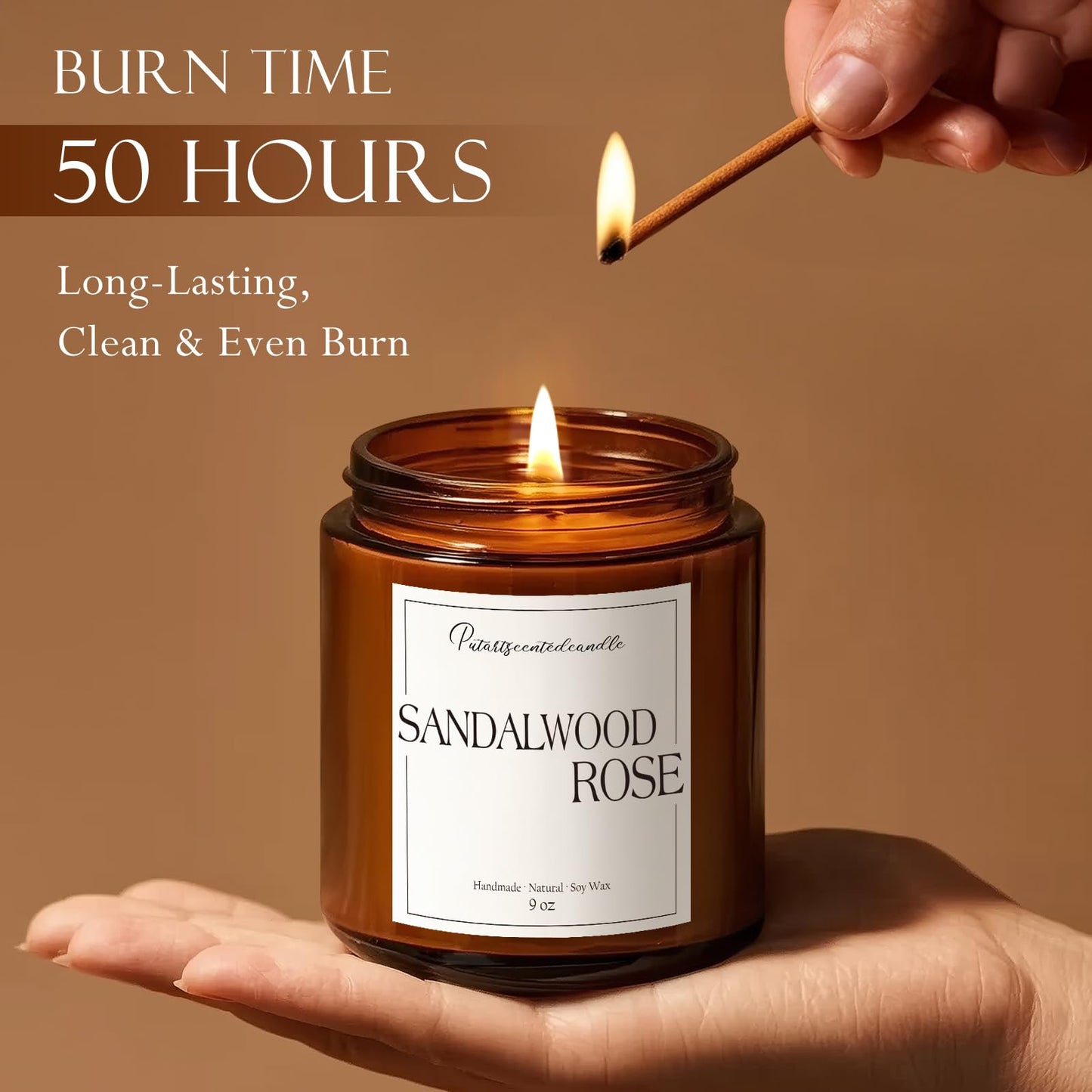Putart Sandalwood & Rose Scented Candles for Home, Natural Soy Wax Aromatherapy Santal Rose Candle Gifts for Men & Women, Highly Scented & Long Lasting Non Toxic Jar Candle for Stress Relief (9oz)