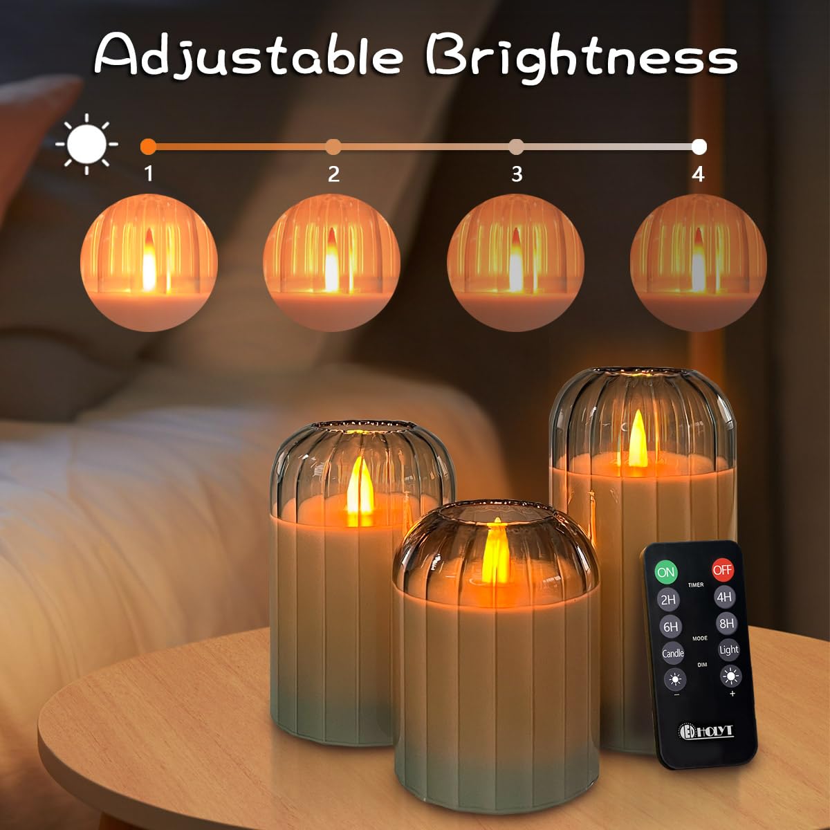 LEDHOLYT Rechargeable Flameless Candle, Flashing LED Pillar Real Wax Candle with Remote Control and Timer, Green Pumpkin Glass Electronic Candles for Room Decoration, 1 Set of 3