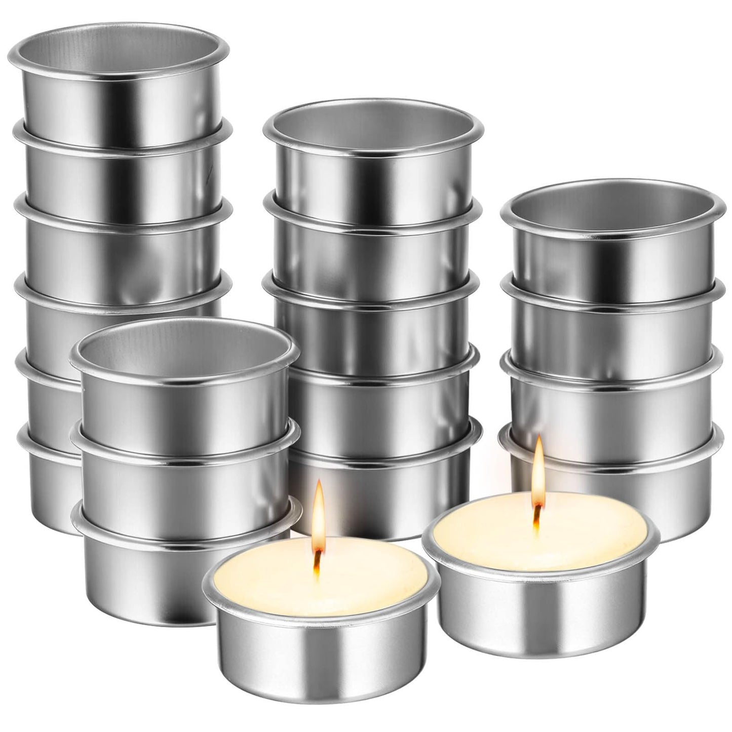 Cabilock Candle Tins 20pcs Tea Light Tins Cups Candle Holders Decorative Metal Tea Light Case Metal Can Containers Scented Candle Cup Candleholder for Christmas Weddings Parties Dinner Decor