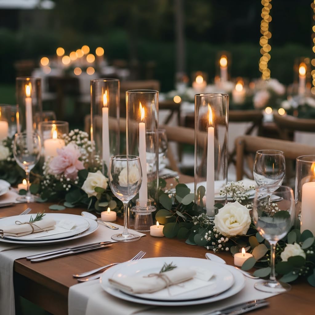 NITIME 3 Set Hurricane Glass Candle Holders for Taper Candles, Candlestick Holders with Windproof Glass Tubes(11.8"/12.6"/13.8" H), Taper Candle Holders for Table Centerpieces, Wedding, Party Decor