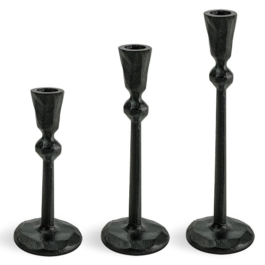 Black Candlestick Holder Set of 3, Elegant Rustic Heavy Cast Iron Candle Holder,3PCS Vintage Metal Taper Candle Stick Holders for Festival, Wedding, Birthday, Home, and Party Decorations