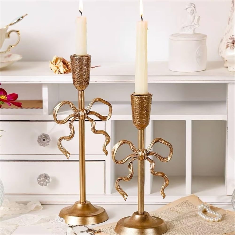 Candle Holders 2 Pcs Luxury Gold Candle Holder Ornaments, Elegant Candle Holder for Weddings, Churches, Halloween, Dining and Home Accessories Decorative Candle Holder
