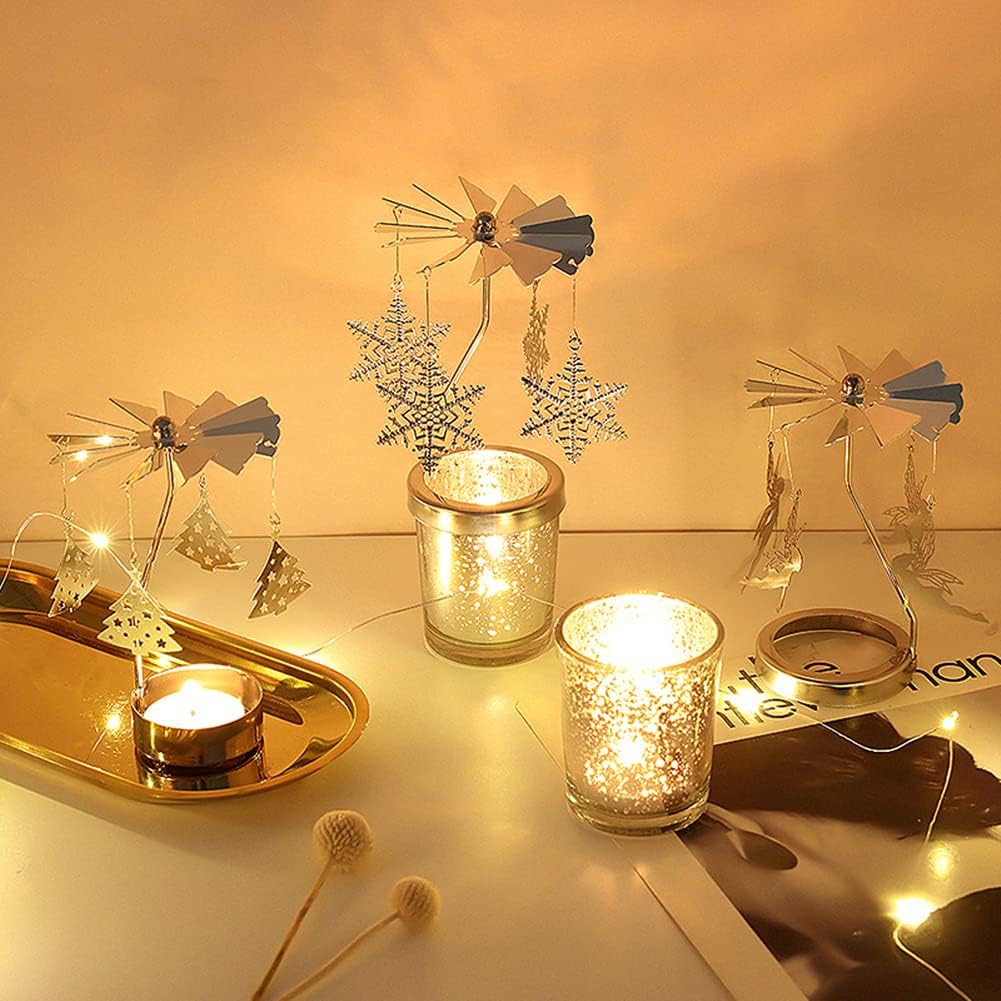 Candle Holders，Rotating Candlestick，Gold Starlight Glass Candle Holder,Restaurant Wedding Christmas Valentine's Day Thanksgiving Wedding Anniversary Birthday Party Table Decoration(Butterfly)
