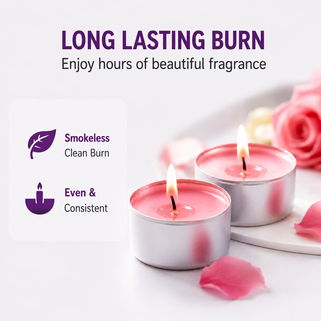 Ampliscent TeaLights Candles I Rose + French Lavender + Jasmine I Pack of 3-30 Premium Tealights I Long-Lasting Aroma | Scented Wax Tealights for Home Decor, Meditation, Christmas & Holiday Gifts