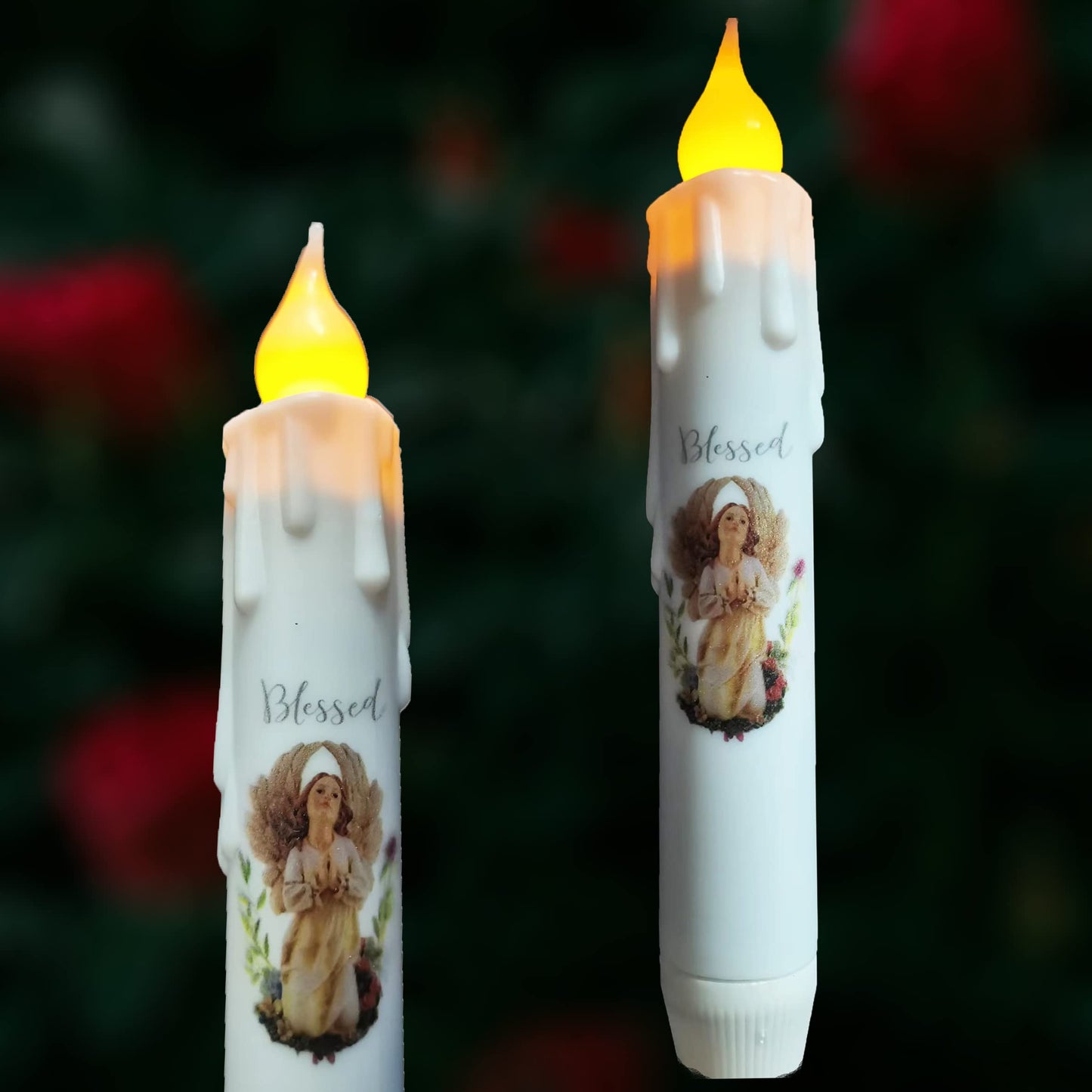 TAIANLE Primitive Battery Operated Flameless Taper Candles with Timer, 6.75 Inch Flickering Led Candlestick, Dripless Decorative Taper Candle for Halloween Christmas Wedding Home Decor