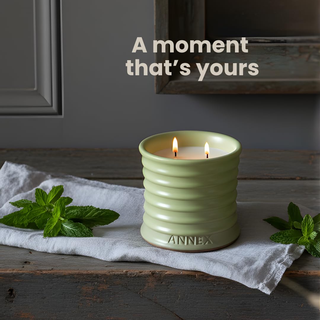 Annex Melon & Juniper Luxury Scented Candle - 8oz Handmade Green Ceramic Jar Candle - 50hr Clean Burn, 100% Non-Toxic Soy Wax, Aesthetic Home Decor Winter Gift for Men Women - Botanical Crisp Scent