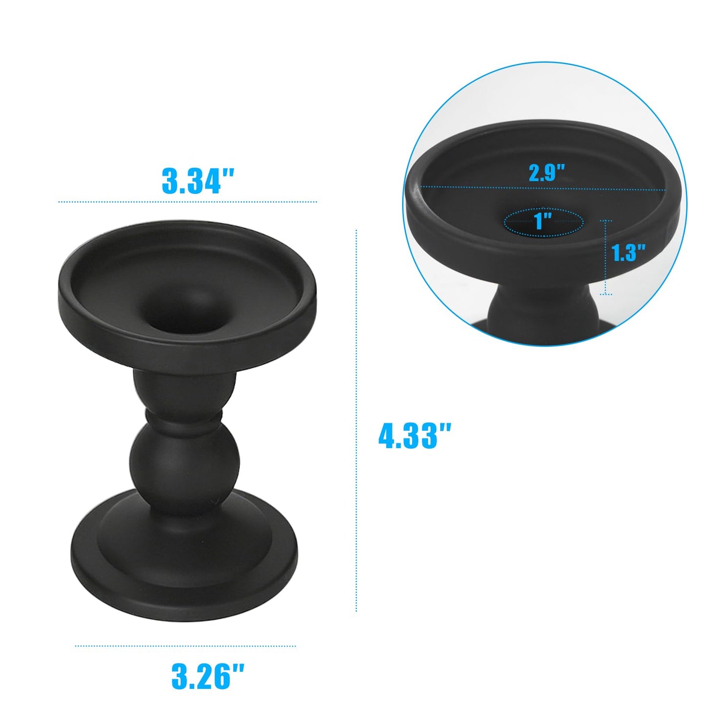 DreamsEden Matte Black Glass Candle Holder - 2 Pcs Modern Opaque Candle Stick for Taper, Pillar, Tea Light Candles, Sleek Home Decor Accent