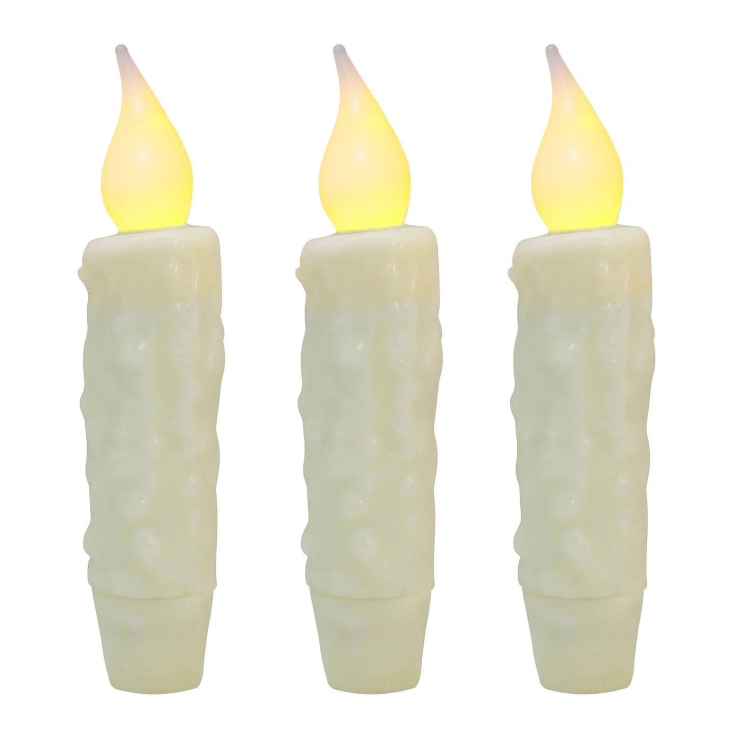 CVHOMEDECO. Real Wax Hand Dipped Battery Operated LED Timer Taper Candles Country Primitive Flameless Lights Décor, 4-3/4 Inch, Ivory, 3 PCS in a Package