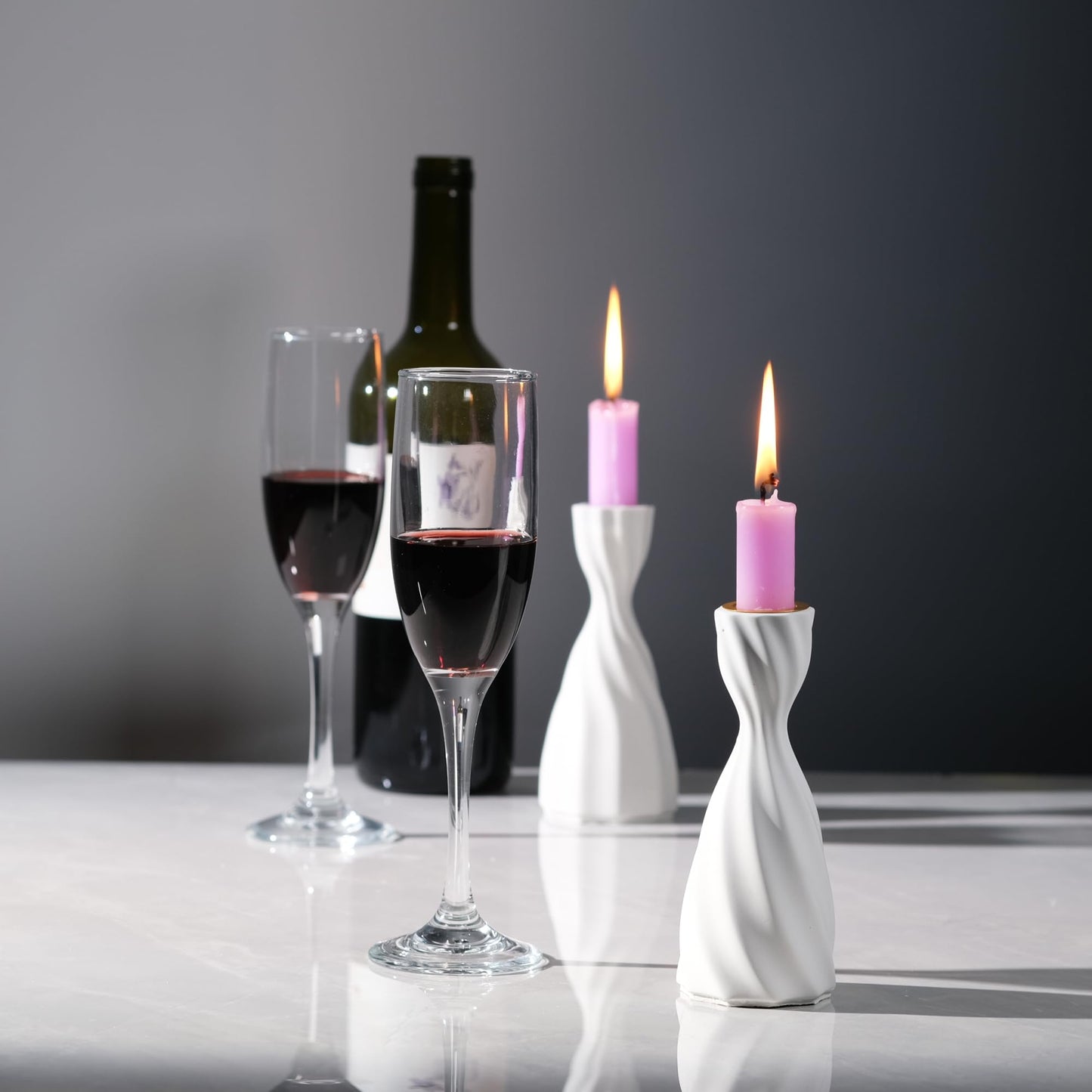 ICNBUYS Twizzle Twist Candle Holder, Decorative Candle Holder for Table Display, Romantic Decoration, Unique Home DÉCOR Aesthetic, Housewarming Gift, Sculpture Candle Stand Set of 2 Cement