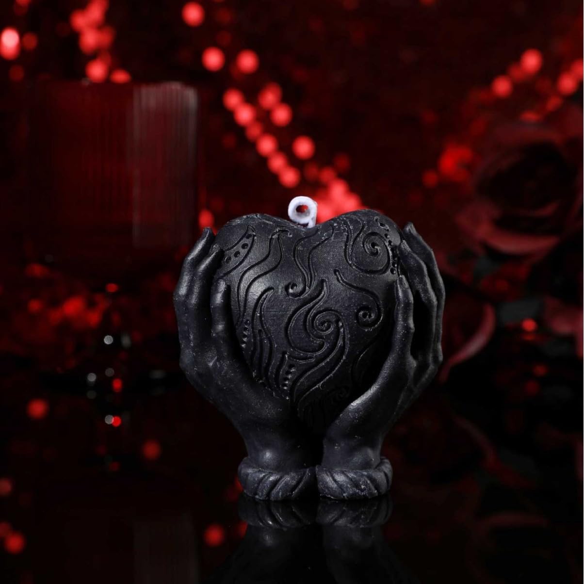 Romantic Hand Holding Heart Candles, Low Temperature Body Safe Drip Wax Play for Adult, Sensual Massage & Bedroom Decor for Sensory Play (Black)
