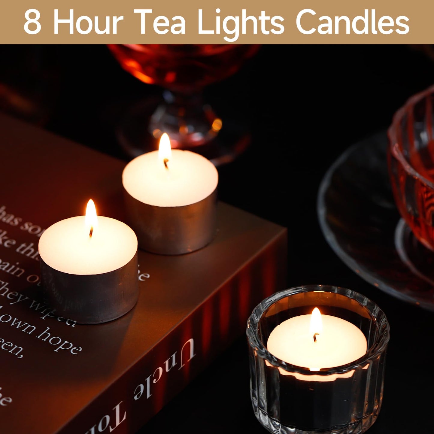 Yihurlm 50 Pack Tea Lights Candles, 8 Hours Long Burning Tealights Candle Bulk, Smokeless & Unscented Candles, White Tea Lights Candle for Shabbat Weddings Home Decor Table Centerpiece