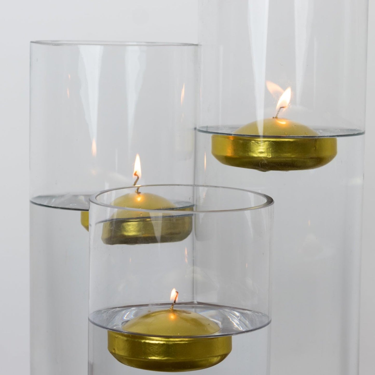Efavormart 12 Pack 3" Gold Unscented Floating Candles, Long Burn Dripless Wax Discs with Cotton Wick for Cylinder Vases and Wedding Centerpieces