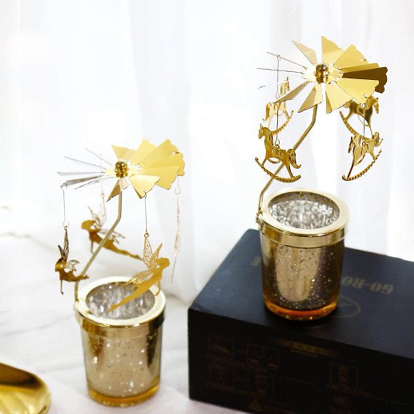Spinning Candle Holder, Spinning Tea Light Candle Holder, Carousel Candle Spinner, Rotating Metal Tea Light Candle Holder for Table Centerpiece, Christmas, Party Decor, Gift