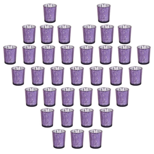 BTGLLAS Purple Mercury Glass Tea Light Holders Set of 36 - Elegant Votive Candle Holders for Weddings, Showers and Home Decor - Perfect for Table Centerpieces and Parties (Glass, Purple)