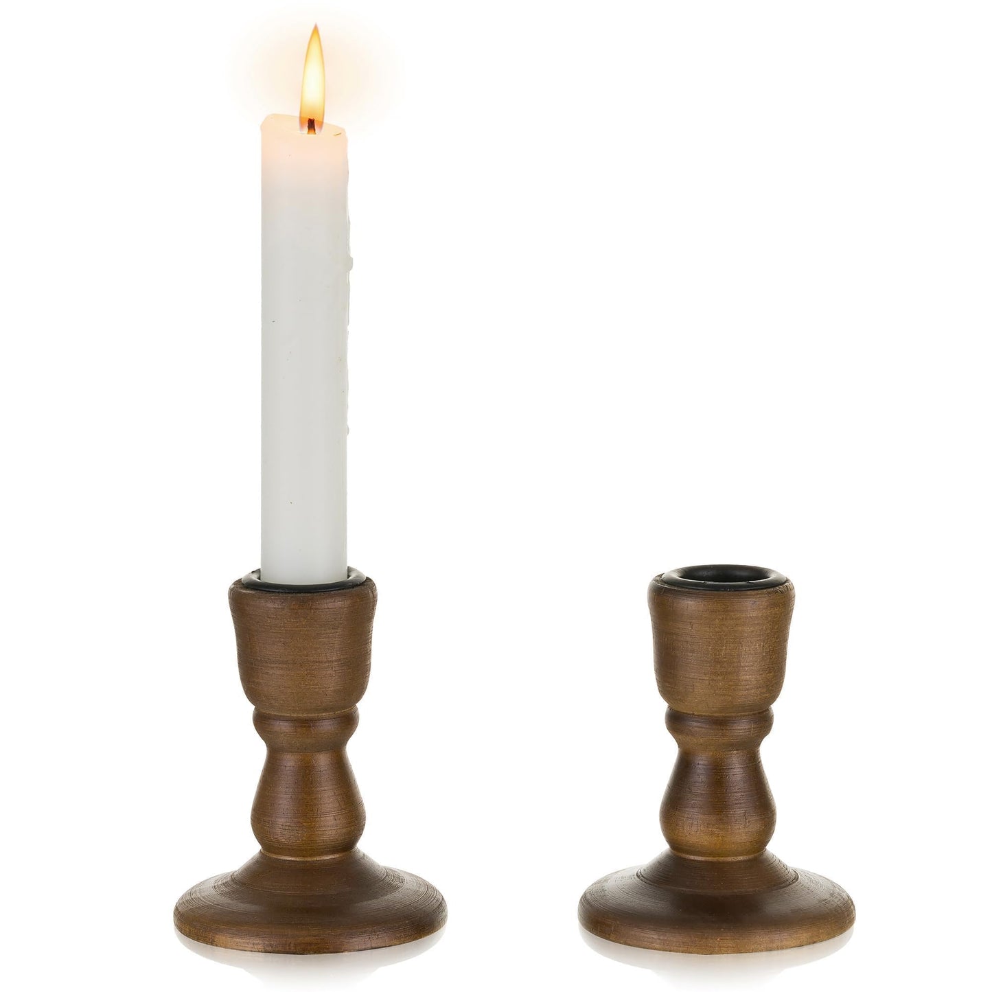 Inweder Wooden Taper Candle Holders: Wood Candlestick Holders Rustic Brown Farmhouse Fall Decor for Living Room Dinning Table Centerpiece Christmas Set of 2