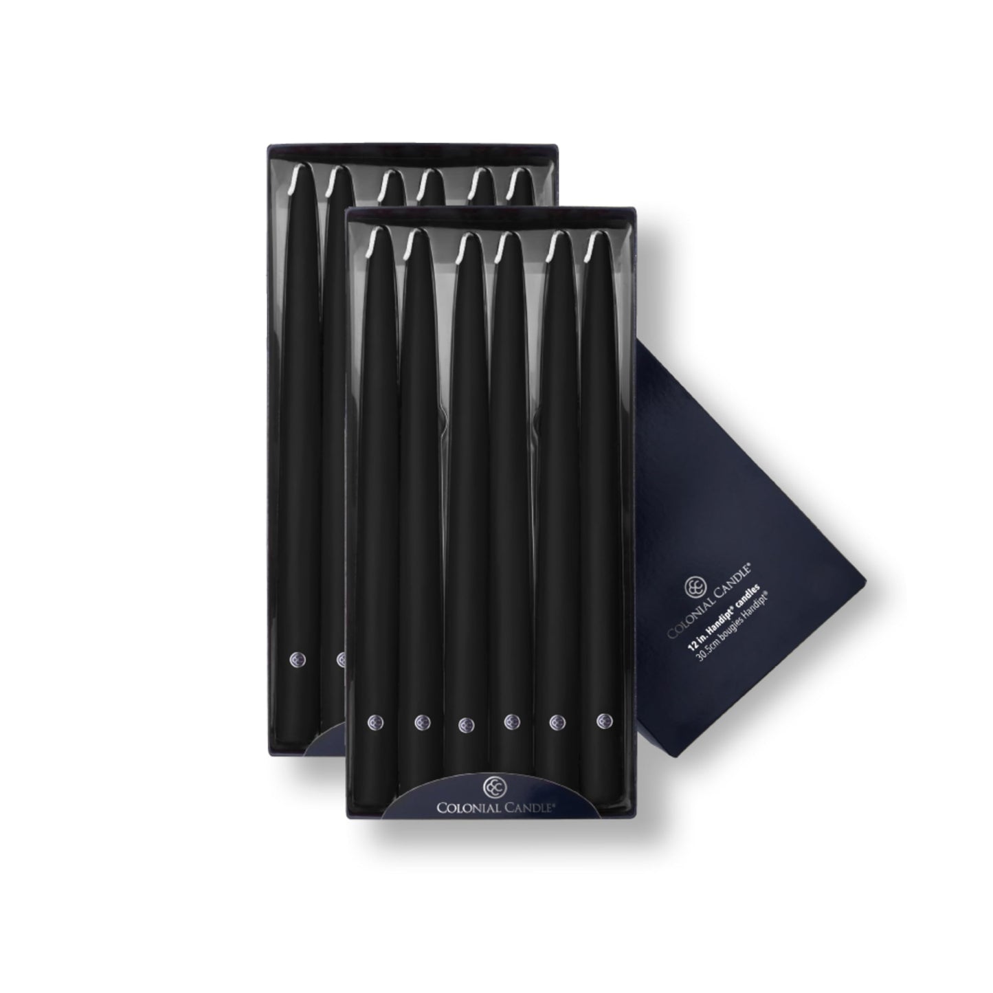 Colonial Candle Unscented Taper Candle, Handipt Collection, Black, 12 in, Pack of 12 - Up to 10 Hours Burn