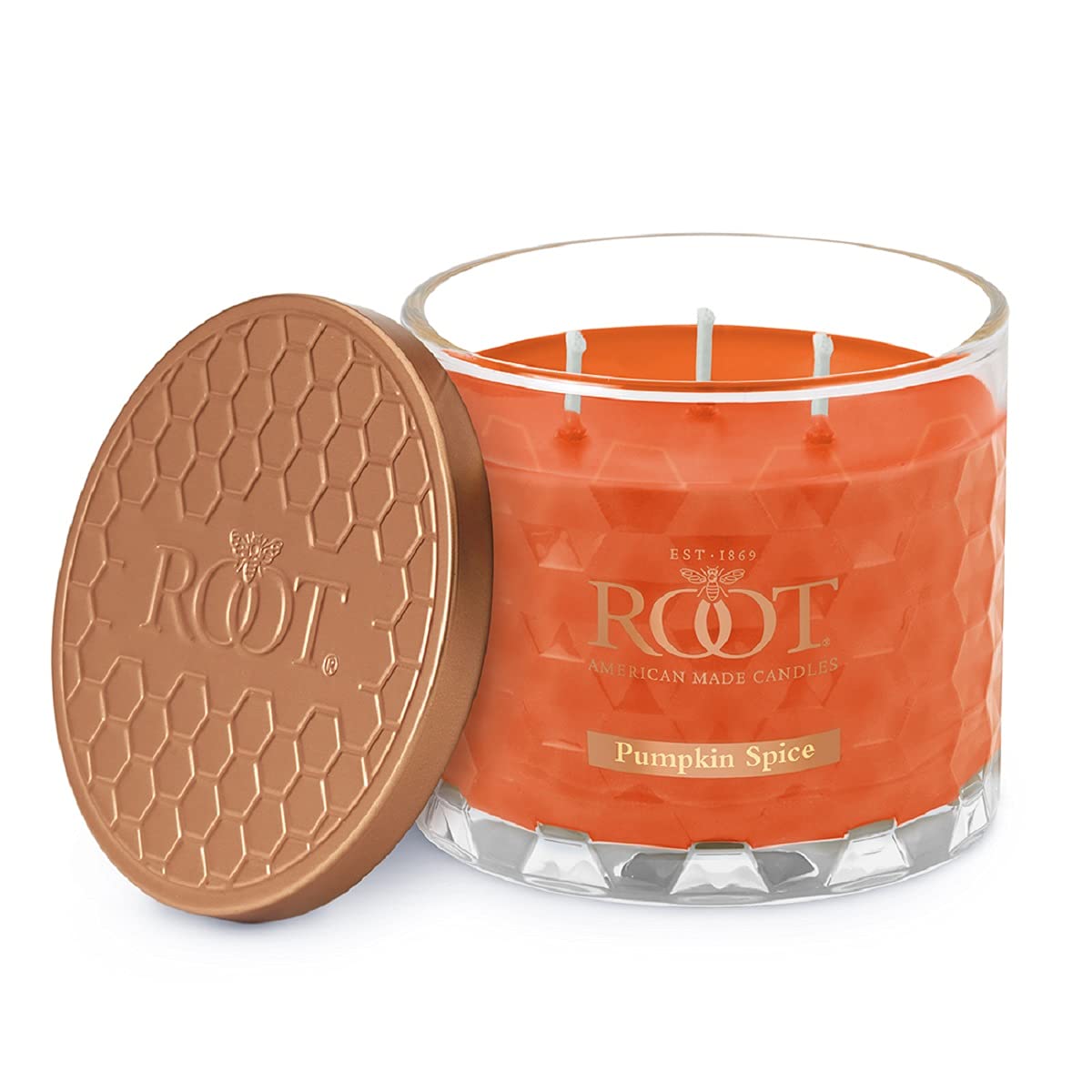 Root Candles Fall Scented Candles Honeycomb Glass Premium 3-Wick Handcrafted Beeswax Blend Candle, 12-Ounce, Pumpkin Spice