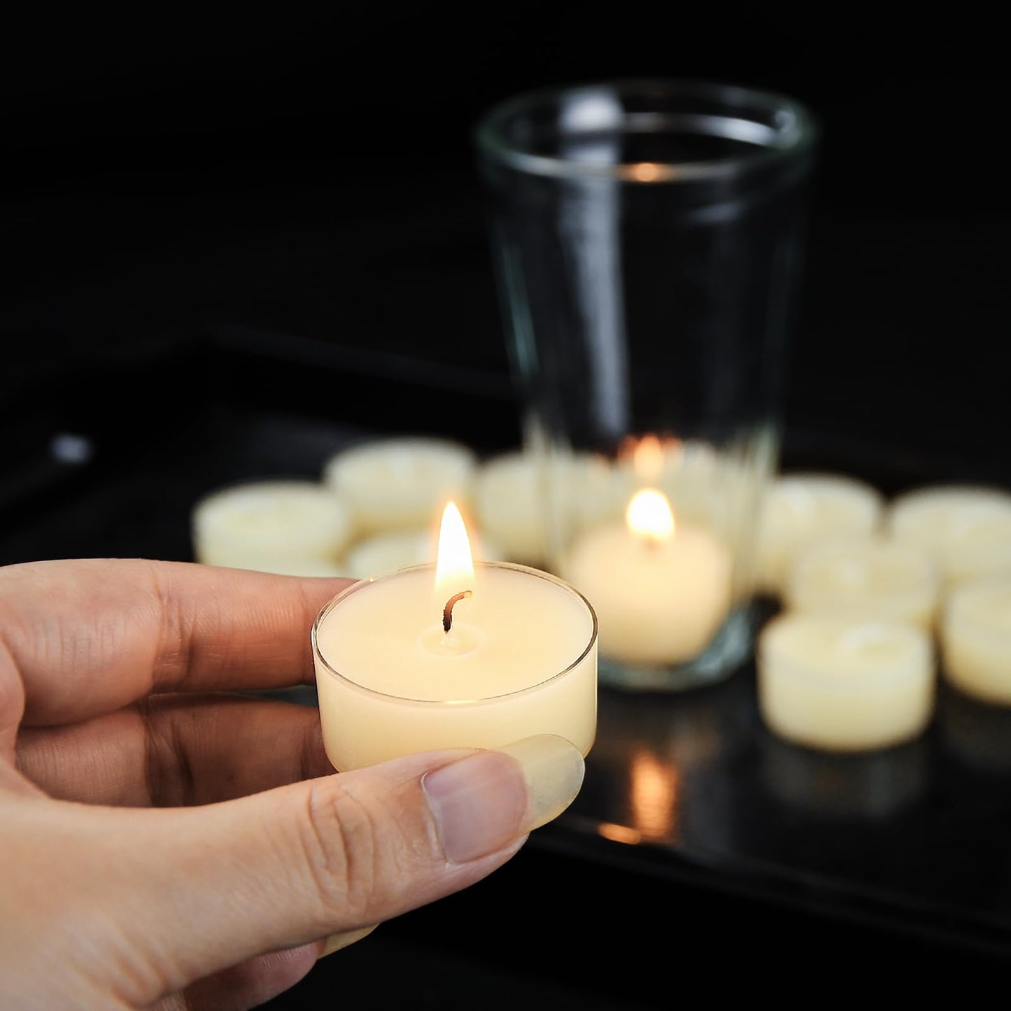 JONERAY 16 Packs Natural Beeswax Tealight Candles,4 Hour Extended Burn Time,Dripless & Smokeless Beeswax Candles (Ivory)