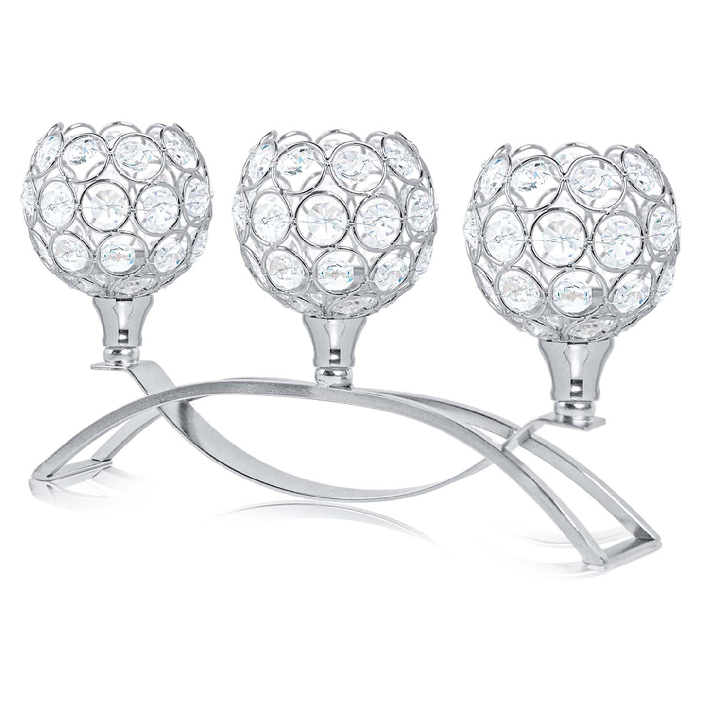 Crystal Tealight Candle Holder Centerpiece Home Decorative Candlestick Holder Elegant Table Centerpiece Home Decor Wedding Party Anniversary (Silver, 3 Arm)
