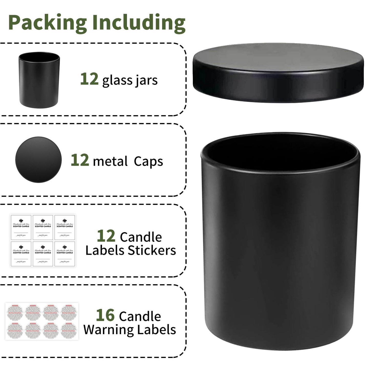 SUPMIND 12 Pack 10oz Glass Candle Jars with Lids and Sticky Labels, Empty Candle Jars for Making Candles Bulk Containers(Matte Black)