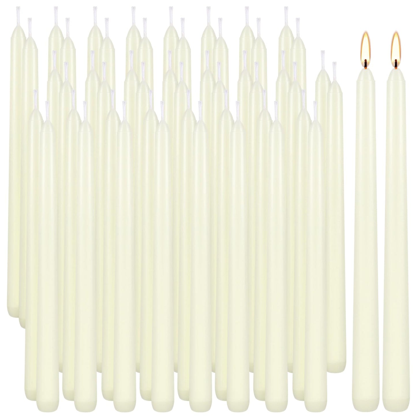 WPONSZU 50 Pack Ivory Taper Candles, 7-8 Hours Burn Time, Unscented, Smokeless and Dripless, 4/5 x 10 Inch for Christmas,Household,Dinner,Wedding,Valentine's Day,Party and Home Décor Candlesticks