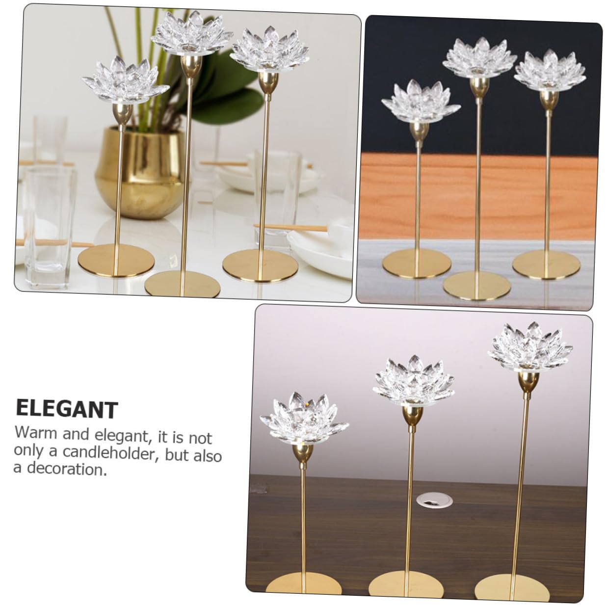 JOINPAYA Crystal Lotus Candlestick Holder Metal Candle Stand Small Gold Decorative Candle Stick for Wedding Dining Room Centerpiece