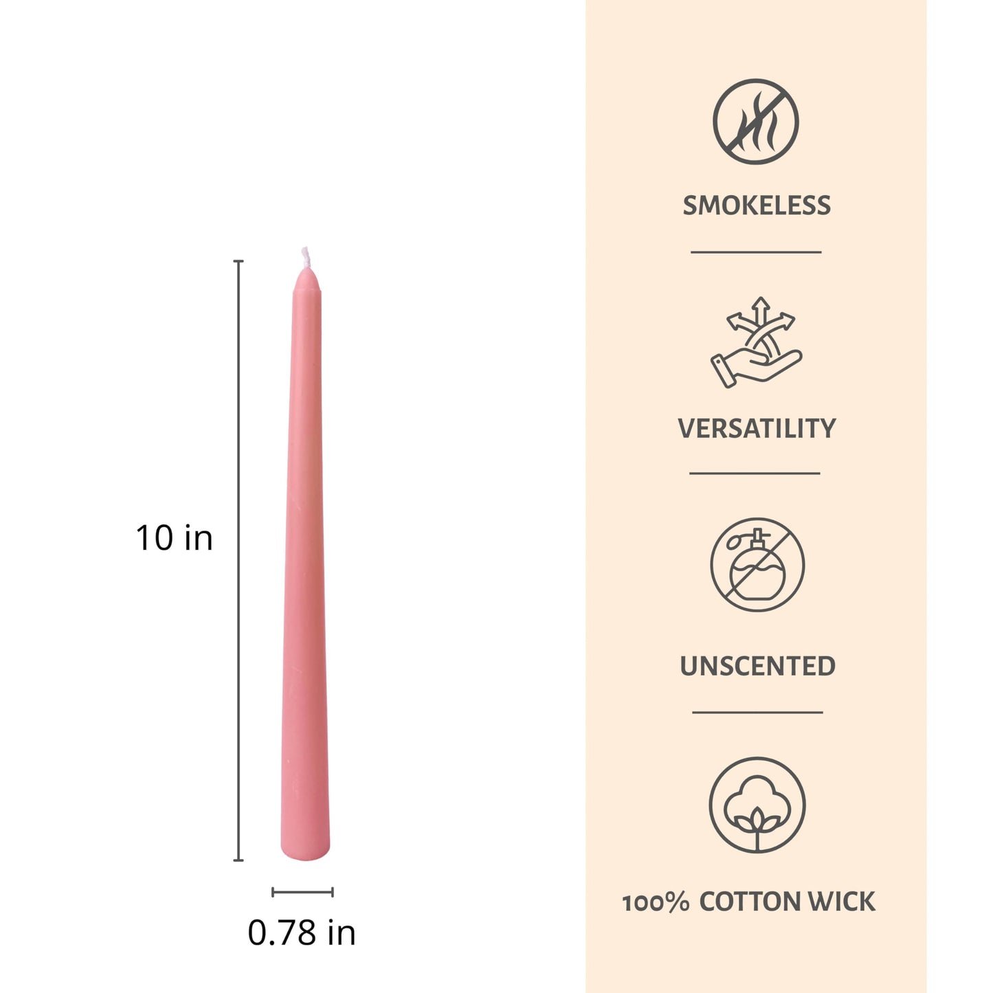 Taper Candles 10 Inch 12 Pack Light Pink – CW Studio Unscented 7-8 Hour Dripless Smokeless Burn, Vertical Fluted Design – for Wedding Centerpieces, Home Decor, Romantic Dinners & Holiday Tables