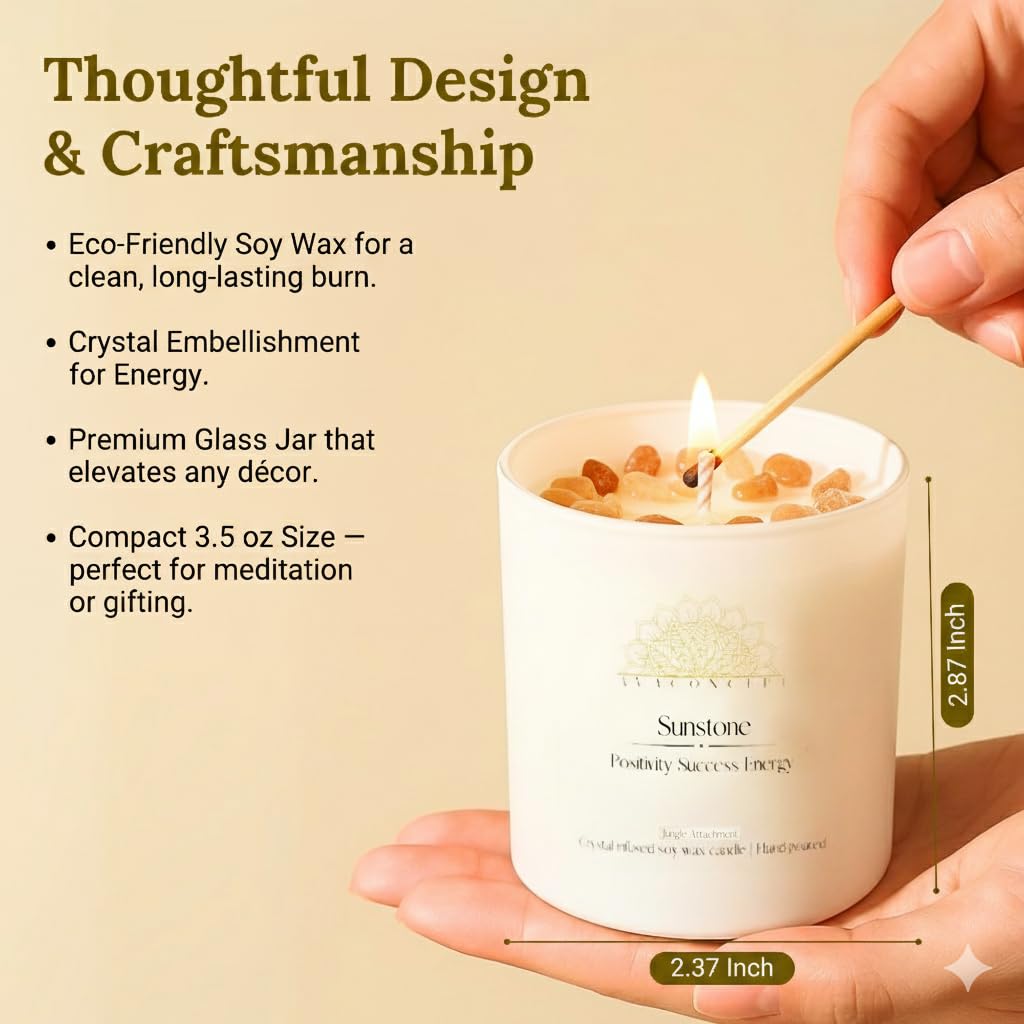 AvaConcept Healing Crystal Candle Gift Set – Set of 3 Amethyst, Amazonite & Sunstone Hand-Poured Soy Wax Lavender Jasmine, Coastal Breeze & Jungle Attachment Aromatherapy 3.5oz Each | Premium Gift Box