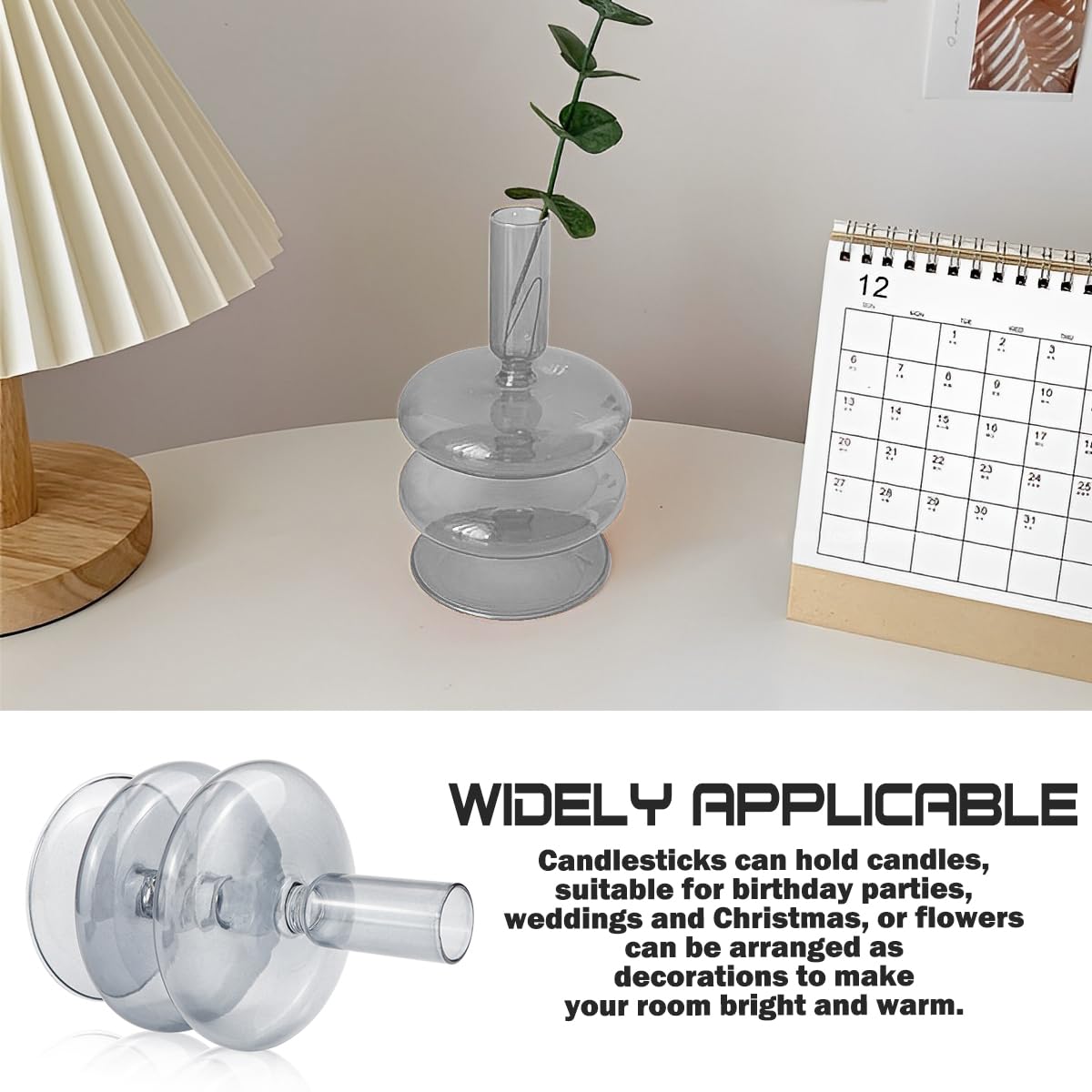 LNQ LUNIQI Clear Glass Candle Holders Glass Taper Candle Holder Decorative Glass Candlestick Holders for Dining Table Centerpieces Wedding Church （Gray）